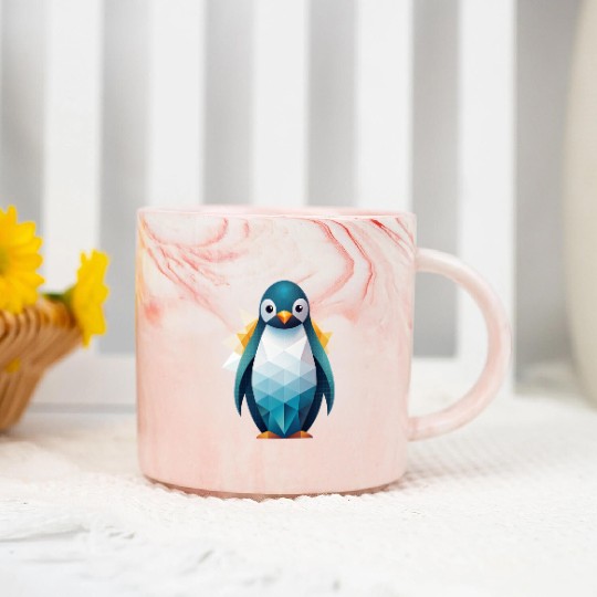 Drawing of a cute Penguin, Geometric Marble Mugs