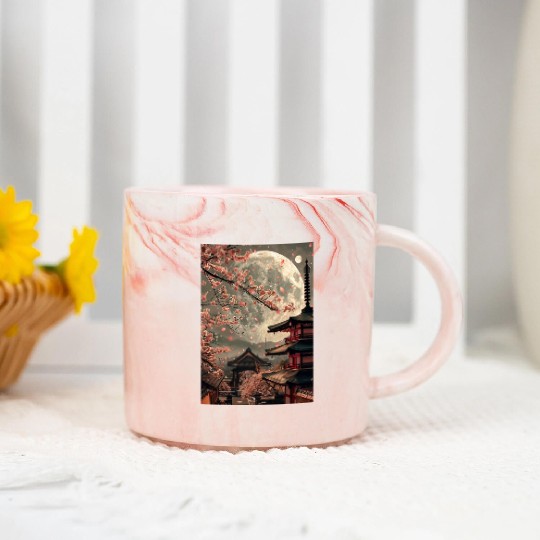 Full Moon in Tokyo Japan Sakura Marble Mugs