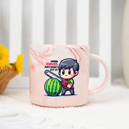 Cutting Watermelon - Melon Chainsaw Marble Mugs