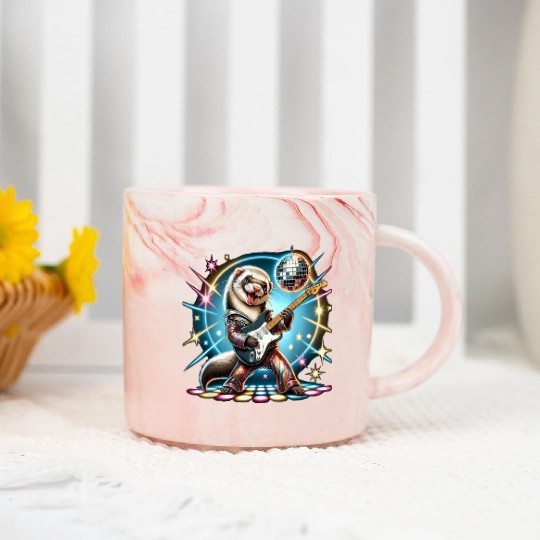 Disco Ball Guitar Ferret Marble Mugs
