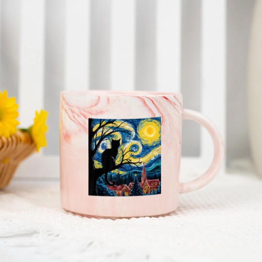 Starry Night Cat Art Premium Marble Mugs