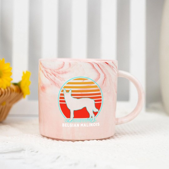 Retro 80s Dog Silhouette Belgian Malinois Marble Mugs