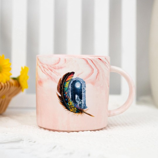 Glowing feather with wolf howling at the moon Marble Mugs