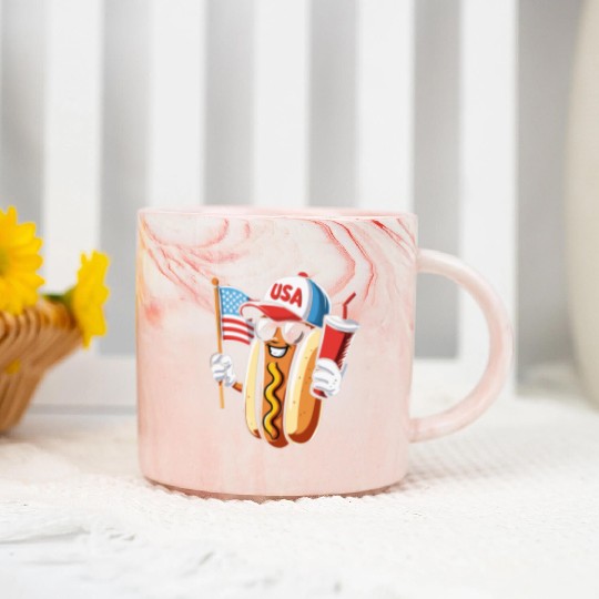 4th July Hot Dog USA Patriotic Character Fun Marble Mugs