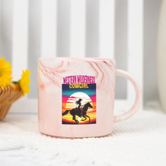 Western Wilderness Cowgirl, 80s Sunset Vibes Marble Mugs