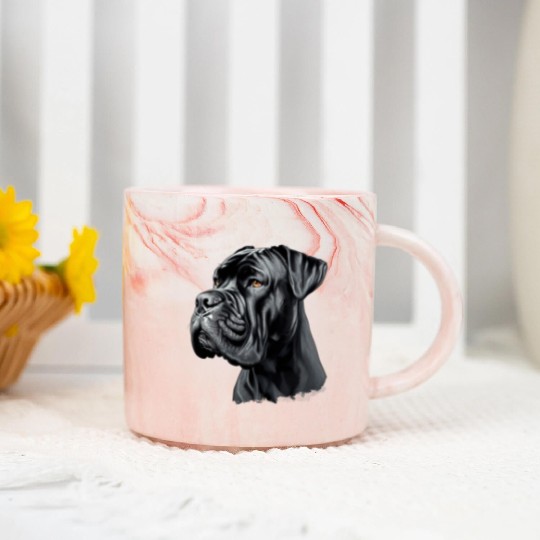 Black Cane Corso Dog Art Marble Mugs, Realistic Dog