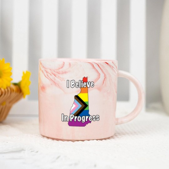 New Hampshire Pride Believe in Progress Flag Marble Mugs