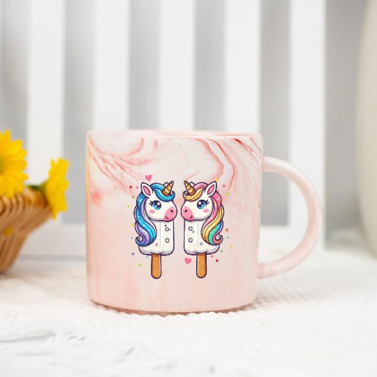 Colorful unicorn ice cream motif for summer Marble Mugs