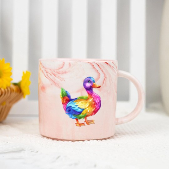 Duck Rainbow Colorful Feathered Duck Illustration Marble Mugs