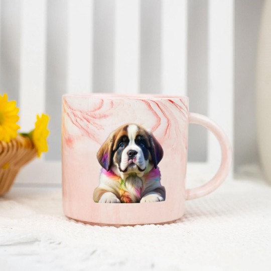 Rainbow Ombre Saint Bernard Puppy Marble Mugs