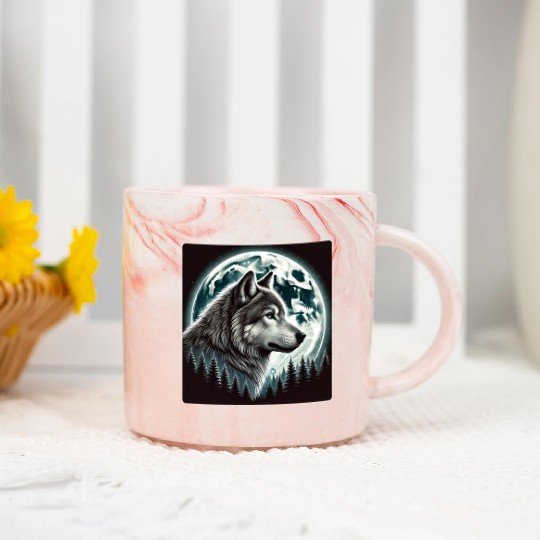 Nature Moon Alpha Cute Wolf Moon nature Marble Mugs
