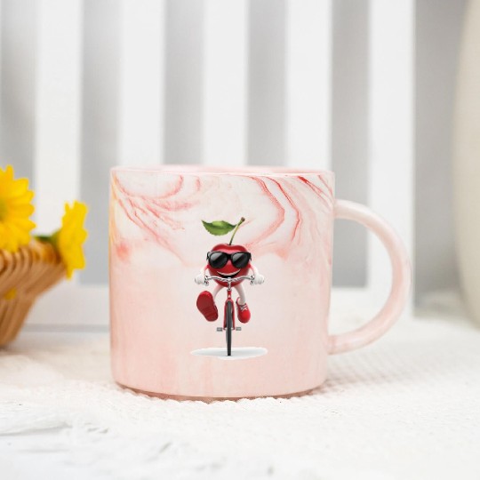 Cherry Cycling On Bike Realistic Marble Mugs
