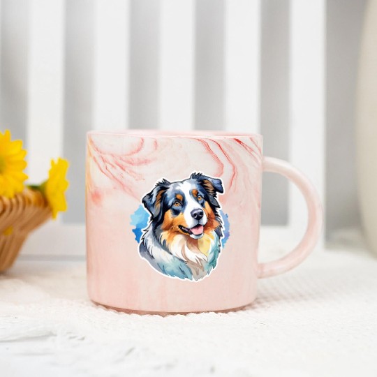 Australian Shepherd Watercolor Marble Mugs