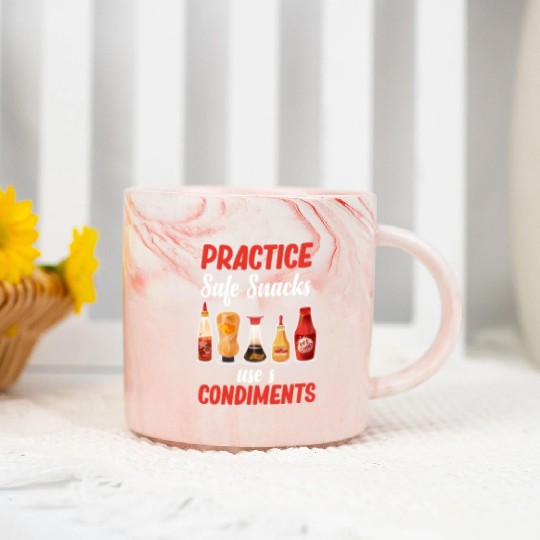 Practice Safe Snacks Use A Condiments Mustard Marble Mugs
