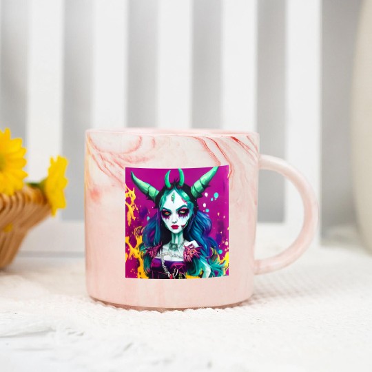 Goth Devil Demon Vampire Girl Street Pop Art Marble Mugs