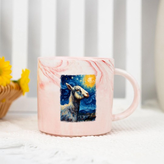 Goat Farm Animal Farmer Starry Night Painting Marble Mugs