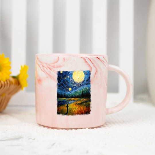 Golf Player Golfer Golfing Starry Night Painting Marble Mugs