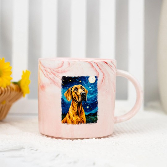 Great Dane Dog Starry Night Painting Marble Mugs