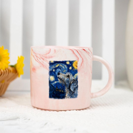 Irish Wolfhound Dog Starry Night Painting Marble Mugs