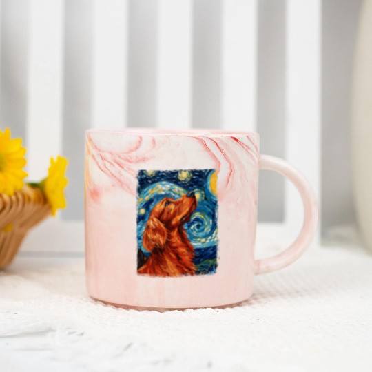 Irish Setter Dog Starry Night Painting Marble Mugs