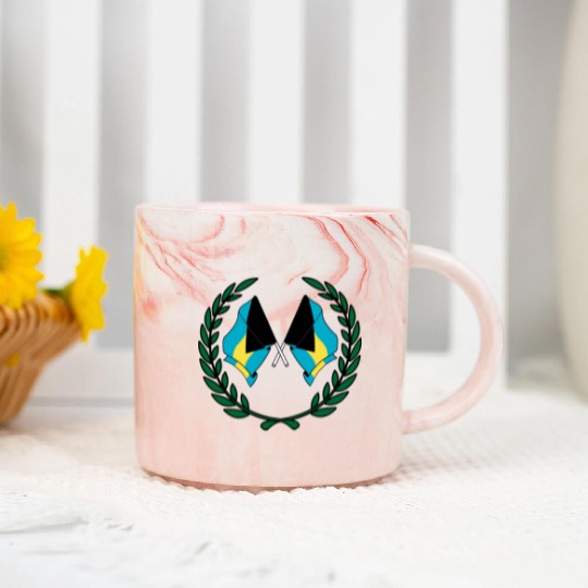Flags Bahamas in laurel wreath Marble Mugs
