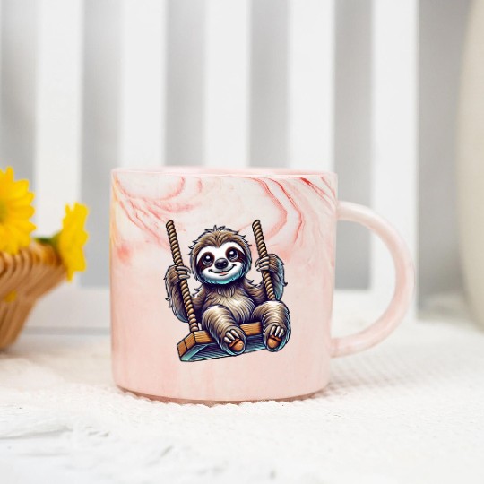Cute sloth swing cartoon playground animal Marble Mugs