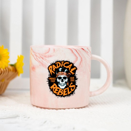 Skull Radical Rebels Embrace Your Edge Marble Mugs