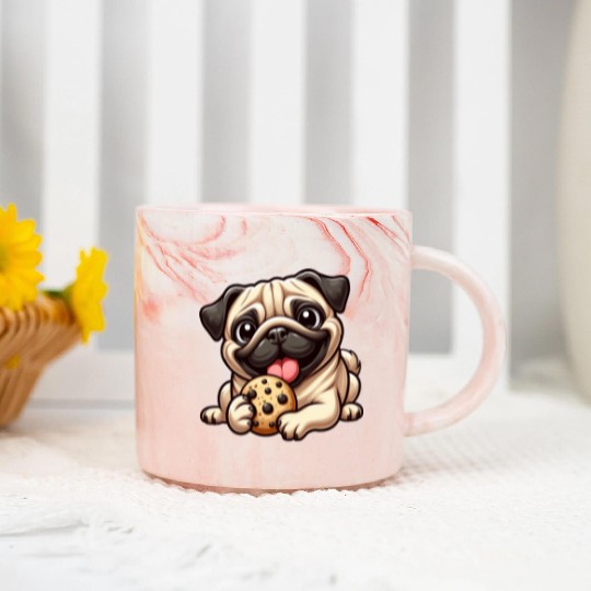 Cute pug cookie cartoon dessert sweet treat Marble Mugs