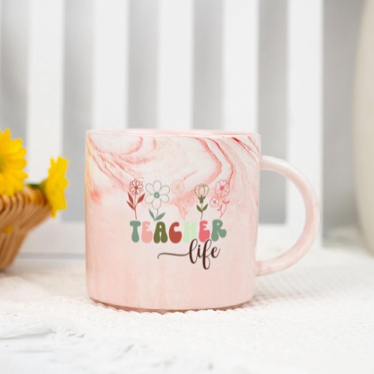 Floral Teacher Life Happy Teacher Day Marble Mugs