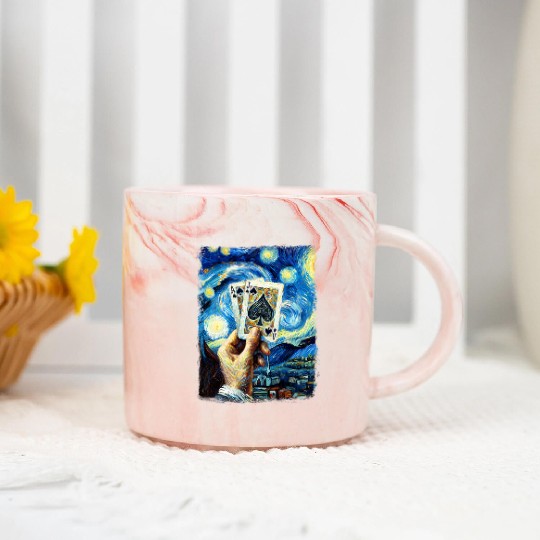 Blackjack Gambling Cards Starry Night Painting Marble Mugs