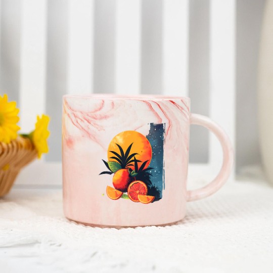 Vibrant Fruit Background with Oranges and Grapefru Marble Mugs