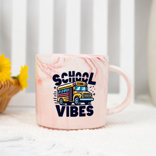School Vibes Vector Illustration for school bus Marble Mugs