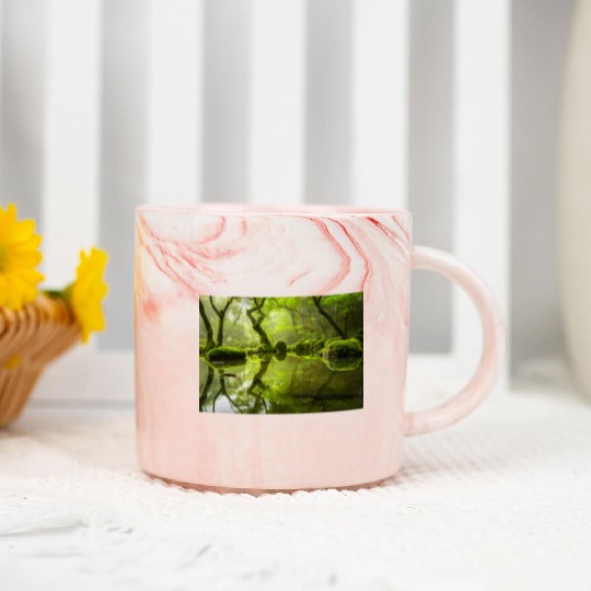 Enchanted Forest Reflections in Tranquil Pond Marble Mugs