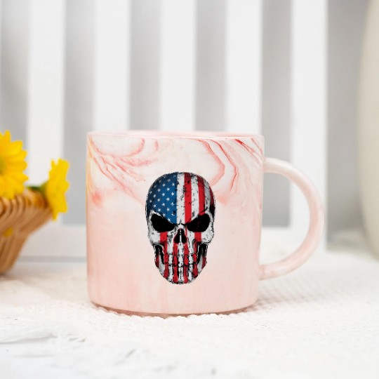 American Flag Skull Marble Mugs – Patriotic Grunge USA