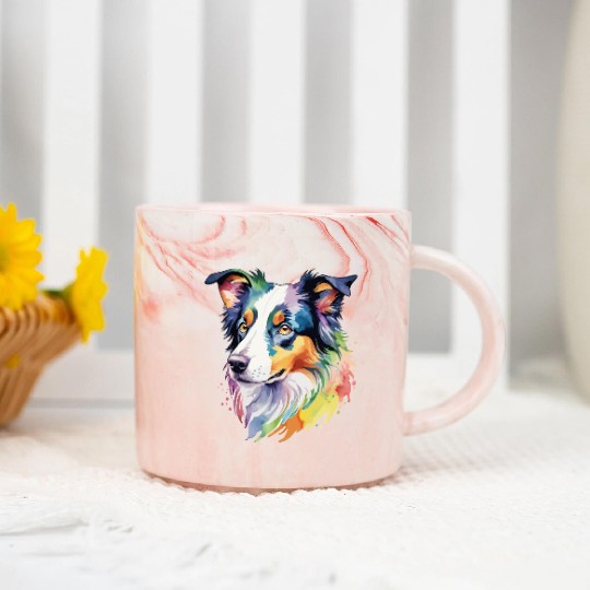 Border Collie Watercolor Marble Mugs