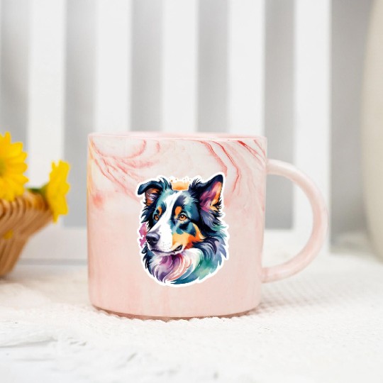Border Collie Watercolor Marble Mugs