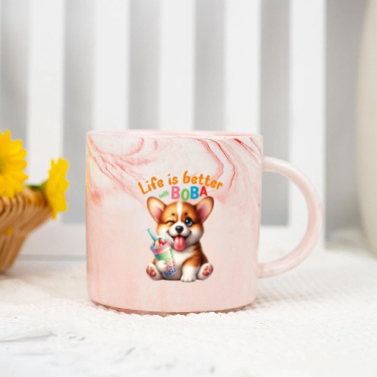 Corgi with BOBA tea Milk TEA Bubble tea Marble Mugs