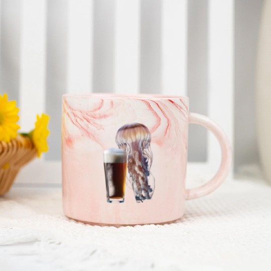 Jellyfish Drinking Beer Realistic Marble Mugs