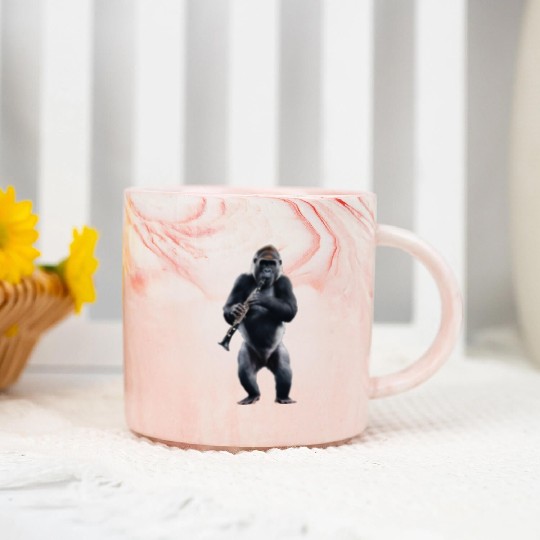 Gorilla Playing Clarinet Realistic Marble Mugs