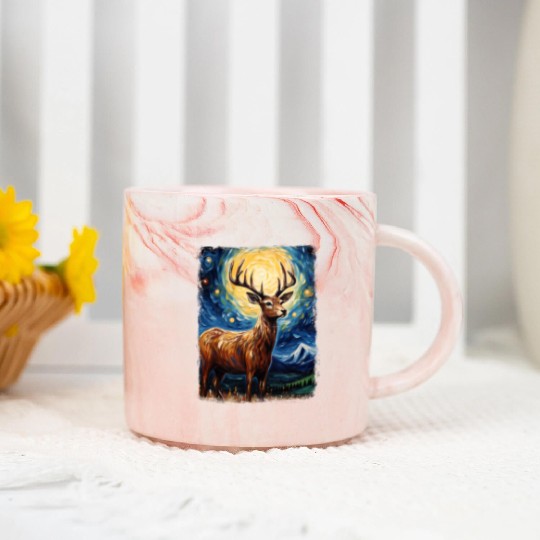 Deer Hunter Deer Hunting Starry Night Painting Marble Mugs