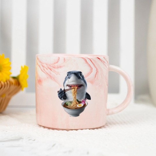 Shark Eating Ramen Realistic Marble Mugs