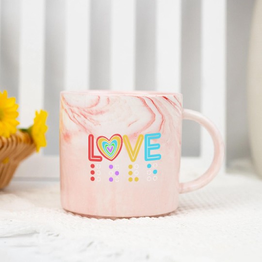 Retro Braille Rainbow Heart Braille Love Marble Mugs