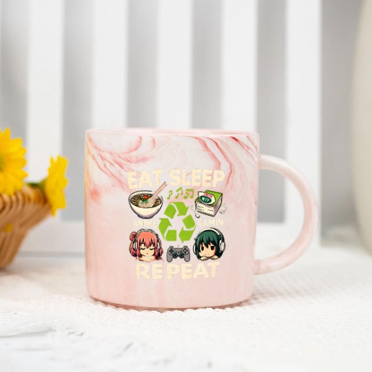 Cute Anime Eat Sleep Anime Repeat Manga Marble Mugs