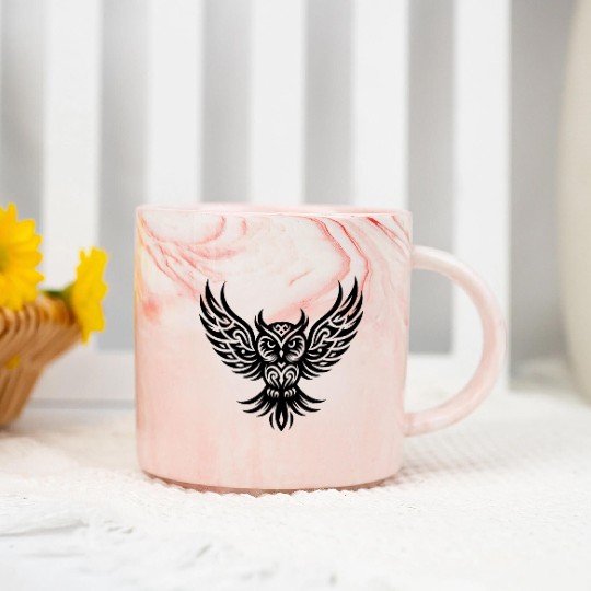 Owl On Wide Wings In Tattoo Wing Style Marble Mugs