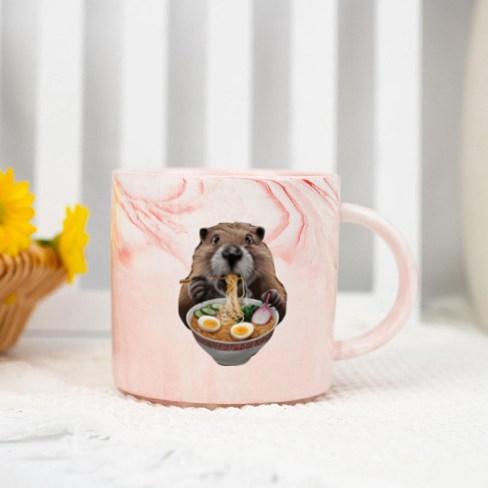 Beaver Eating Ramen Realistic Marble Mugs