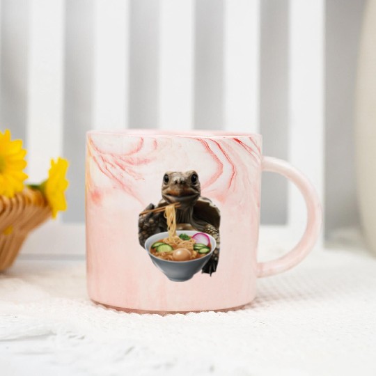 Tortoise Eating Ramen Realistic Marble Mugs