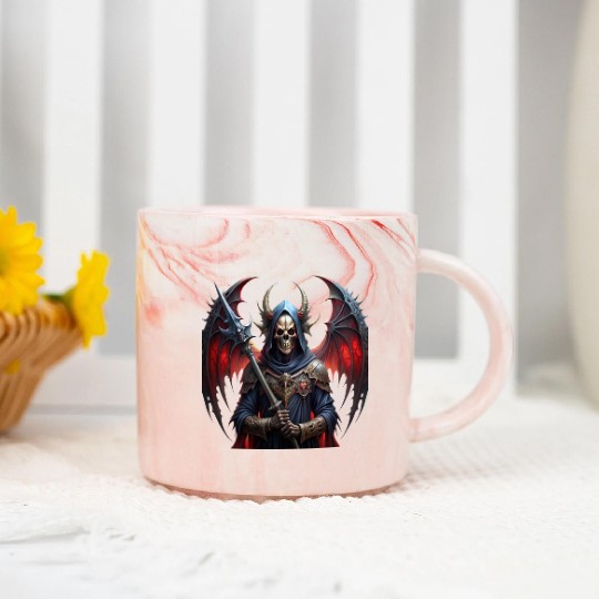 Mysterious skull with giant vampire wings Marble Mugs