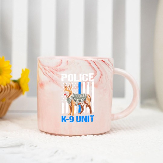 4th Of July US Flag K9 Dog Police K-9 Unit Marble Mugs