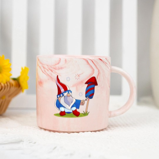 Adorable Gnome Fireworks America Marble Mugs