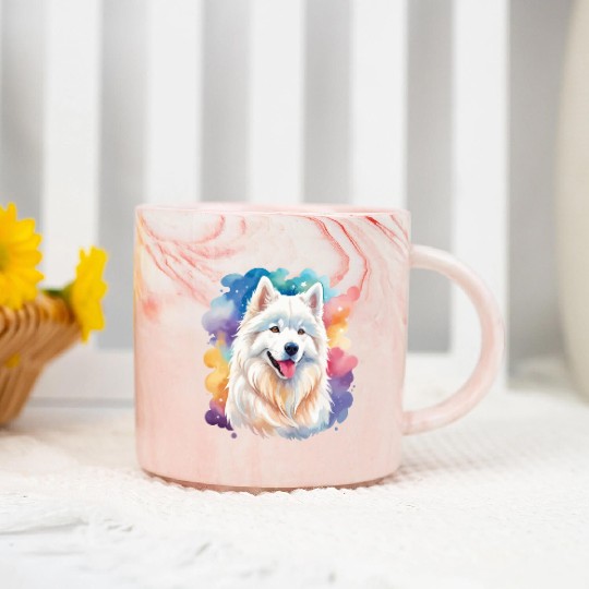 Samoyed Dog Watercolor Marble Mugs